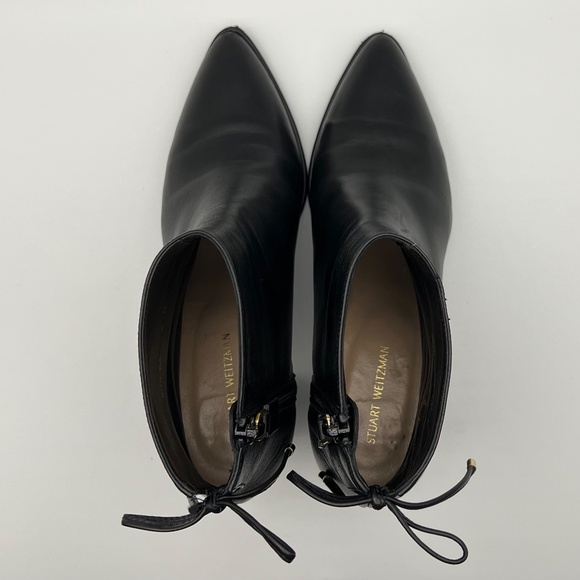 Stuart Weitzman Gardiner Bow Accent Block Heel Bootie Black Leather Women's 6 - Picture 9 of 13